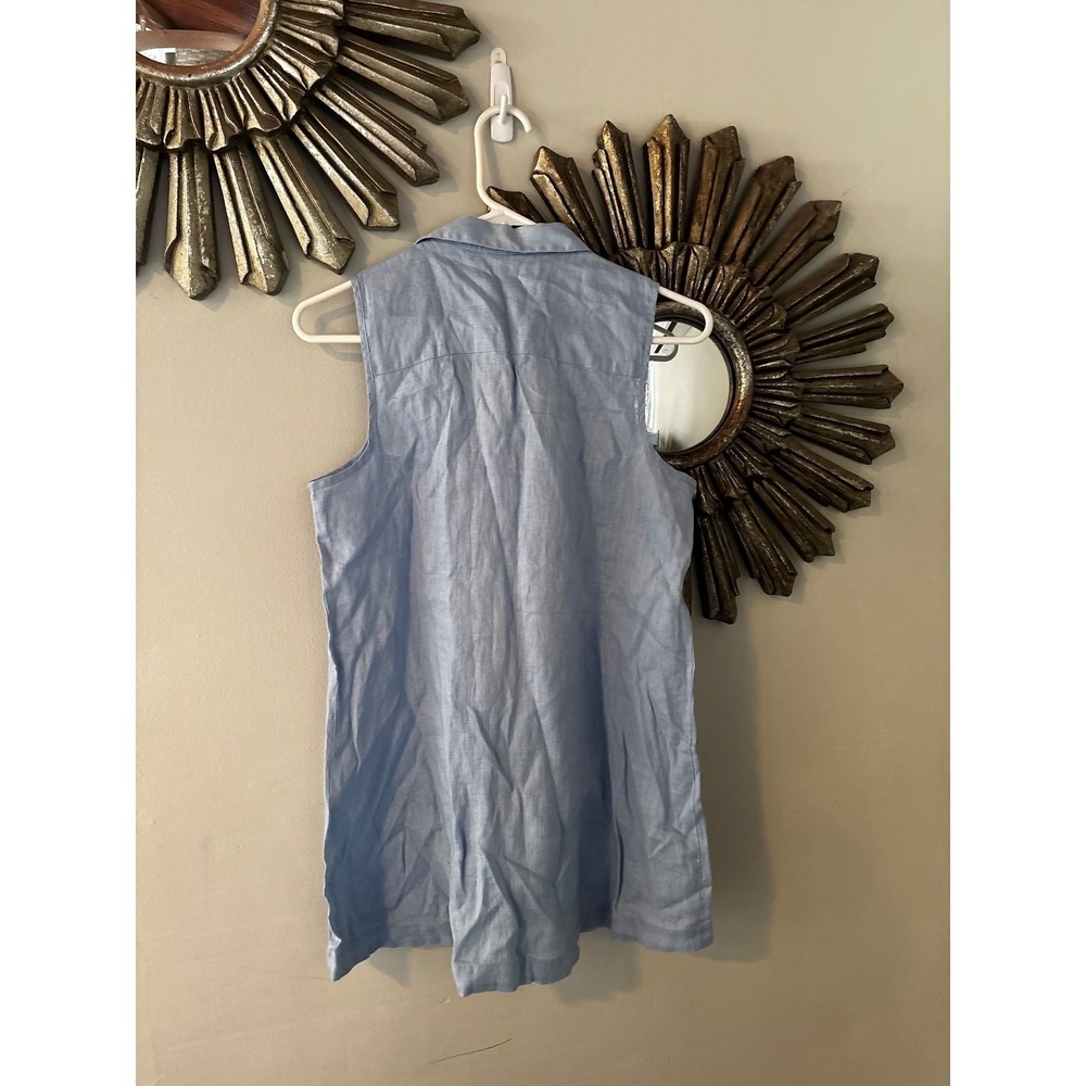 NWT $69 J Jill Cornflower Blue Linen Button Front Sleeveless Shirt Size S - Picture 3 of 7